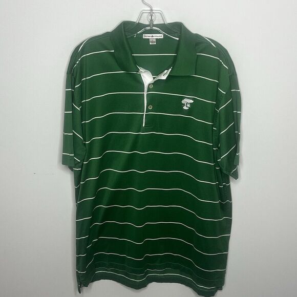 Peter Millar Polo Green White Stripped Short Sleeve Shirt Mens Size Large - Picture 1 of 5